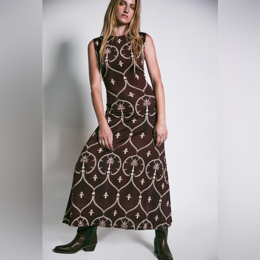 Johanna Ortiz Brown Sheath Maxi Dress Halter Sleeveless